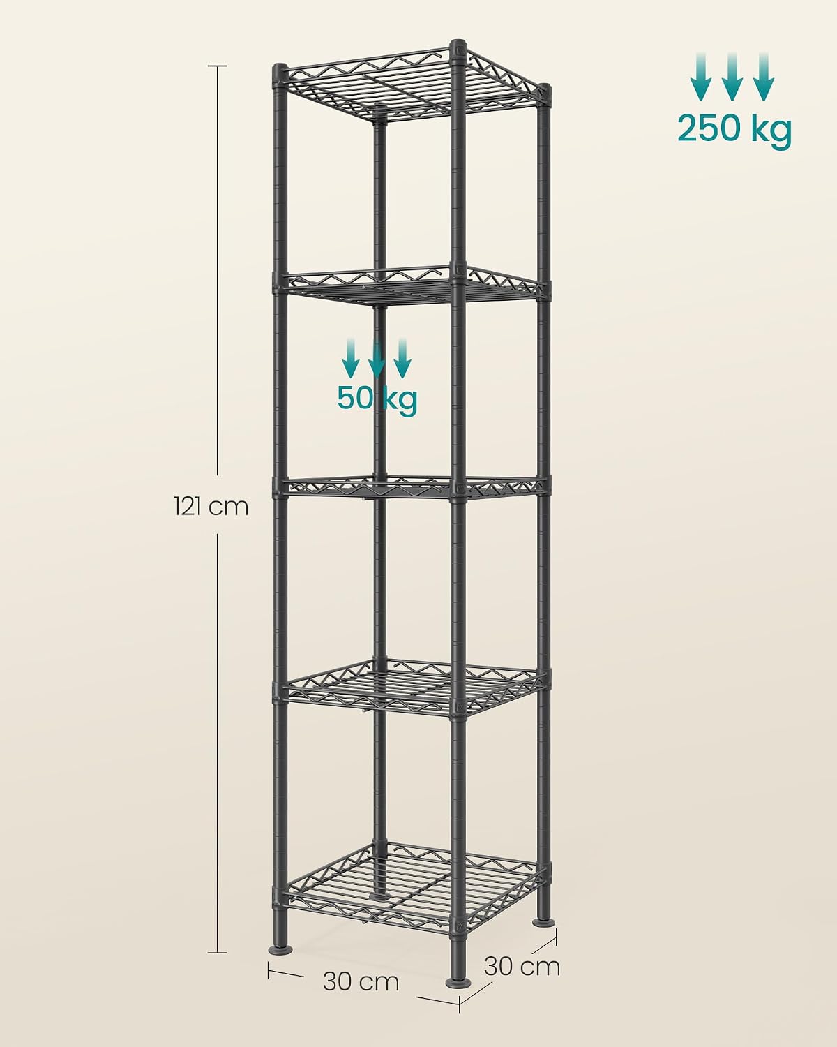 Standregal 5 Ebenen 30x30x121 cm Tintenschwarz von Songmics
