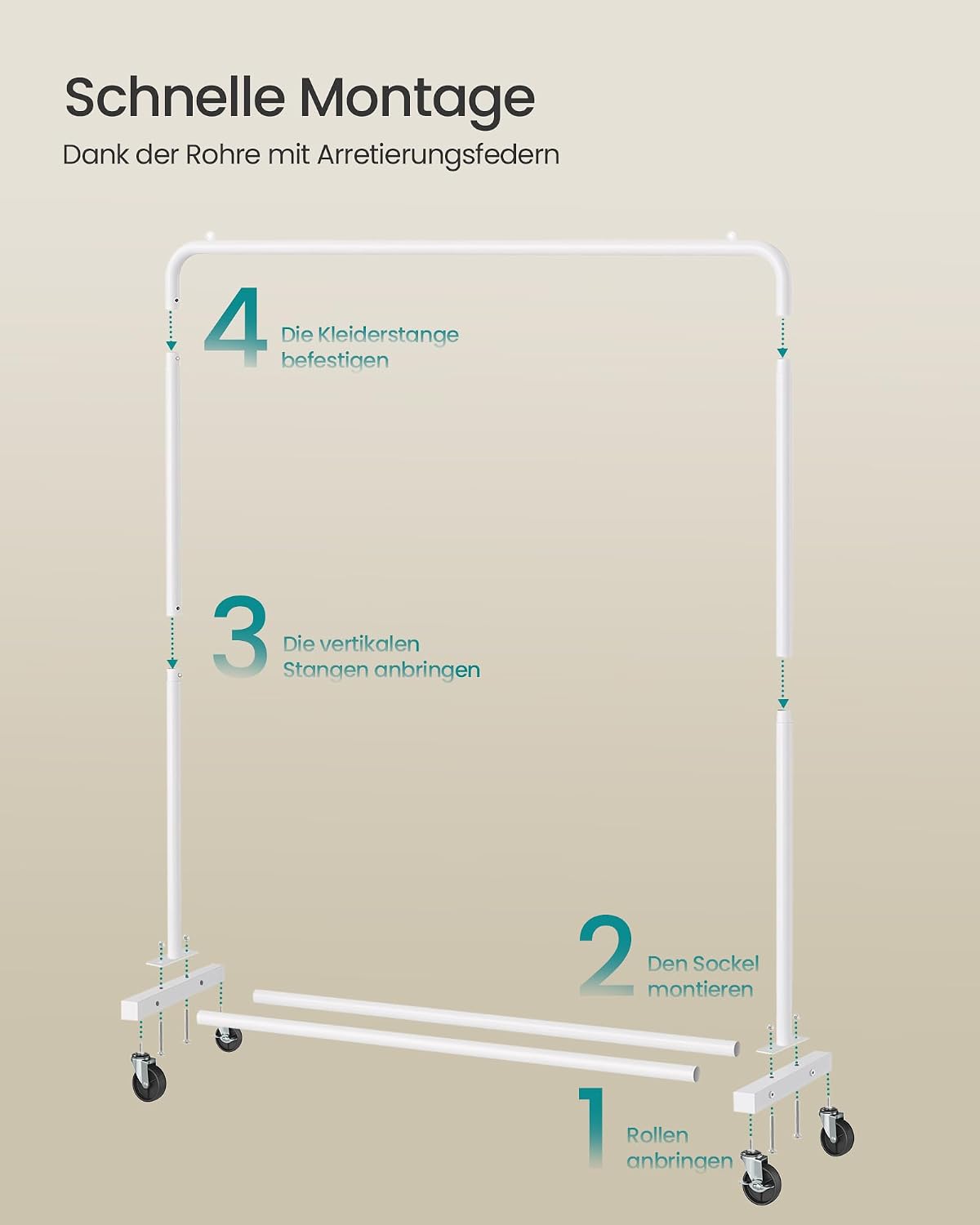 Kleiderständer auf Rollen 110x38x141,5 cm Wolkenweiss von Songmics