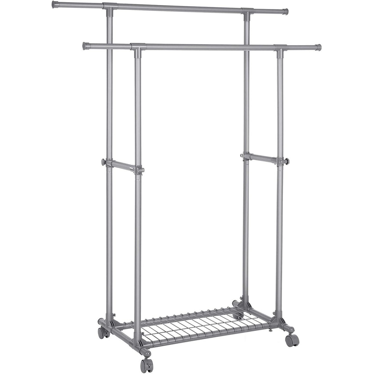 Kleiderständer auf Rollen 2 Stangen 87-150 cm Grau von Songmics