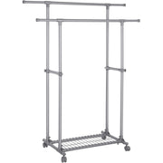 Kleiderständer auf Rollen 2 Stangen 87-150 cm Grau von Songmics