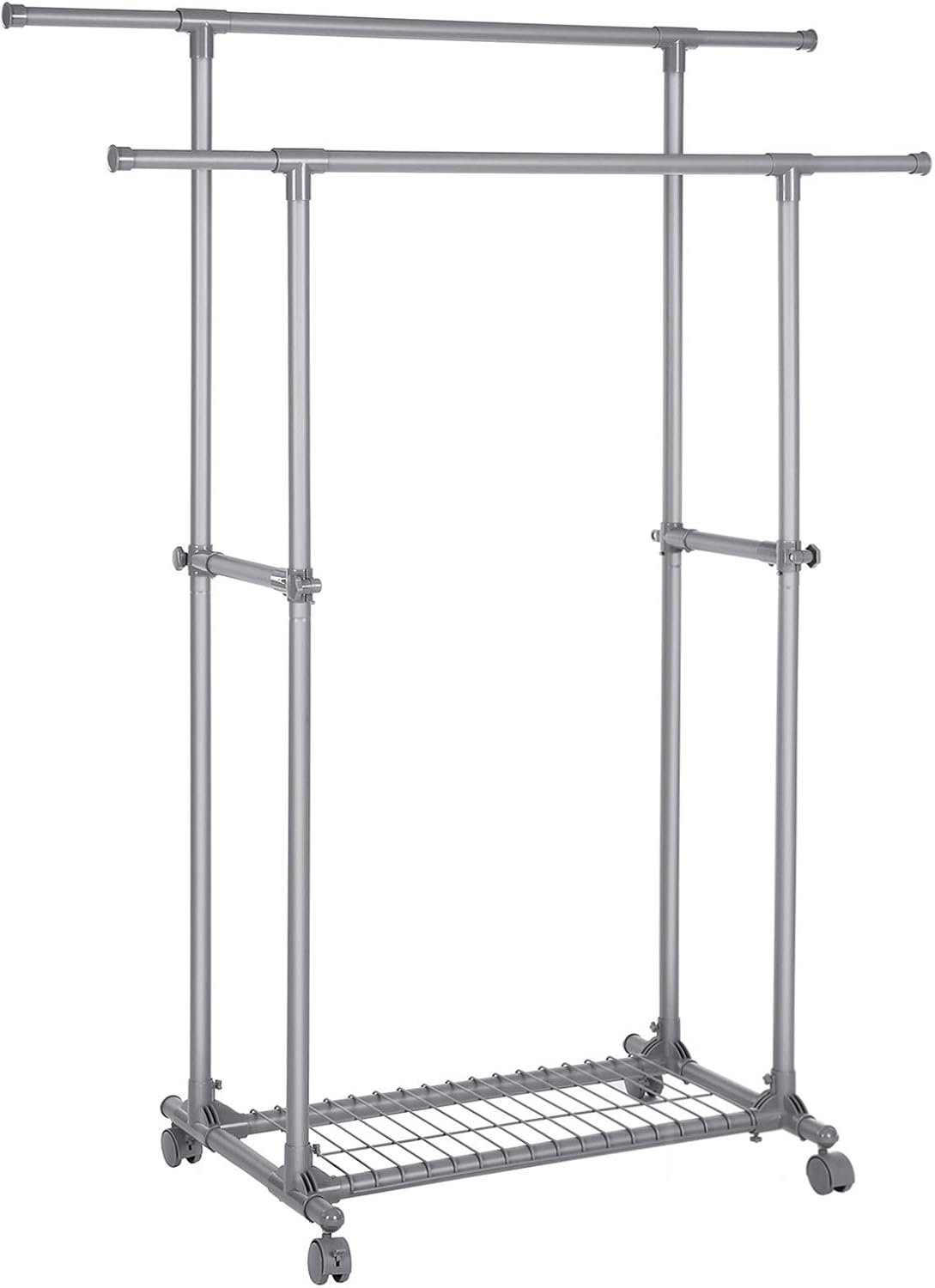 Kleiderständer auf Rollen 2 Stangen 87-150 cm Grau von Songmics