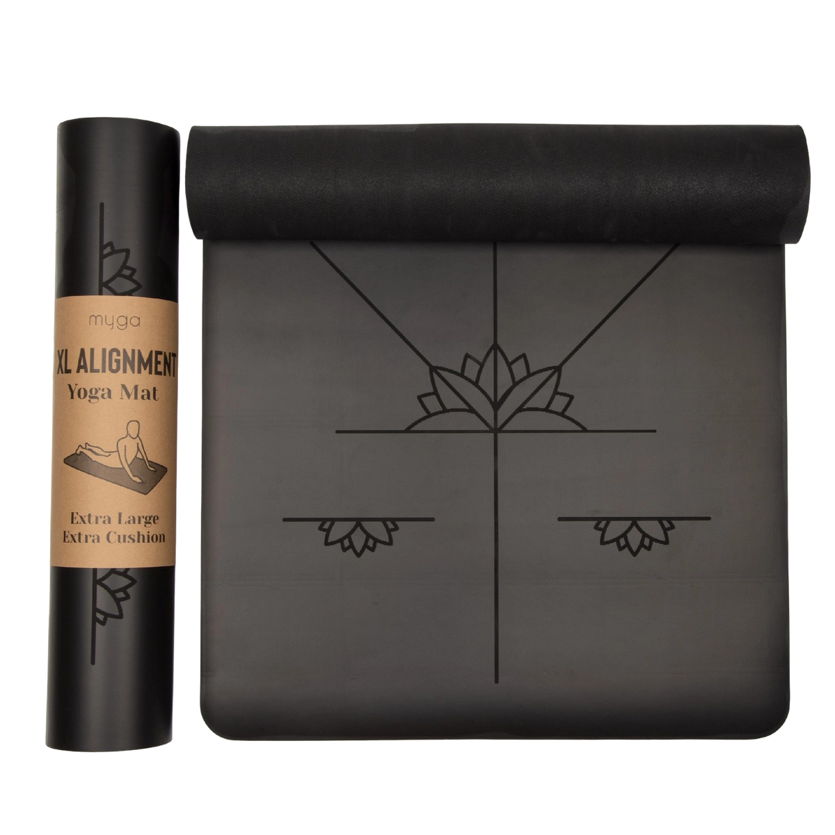 Ausrichtungs Yogamatte Extra Gross Schwarz