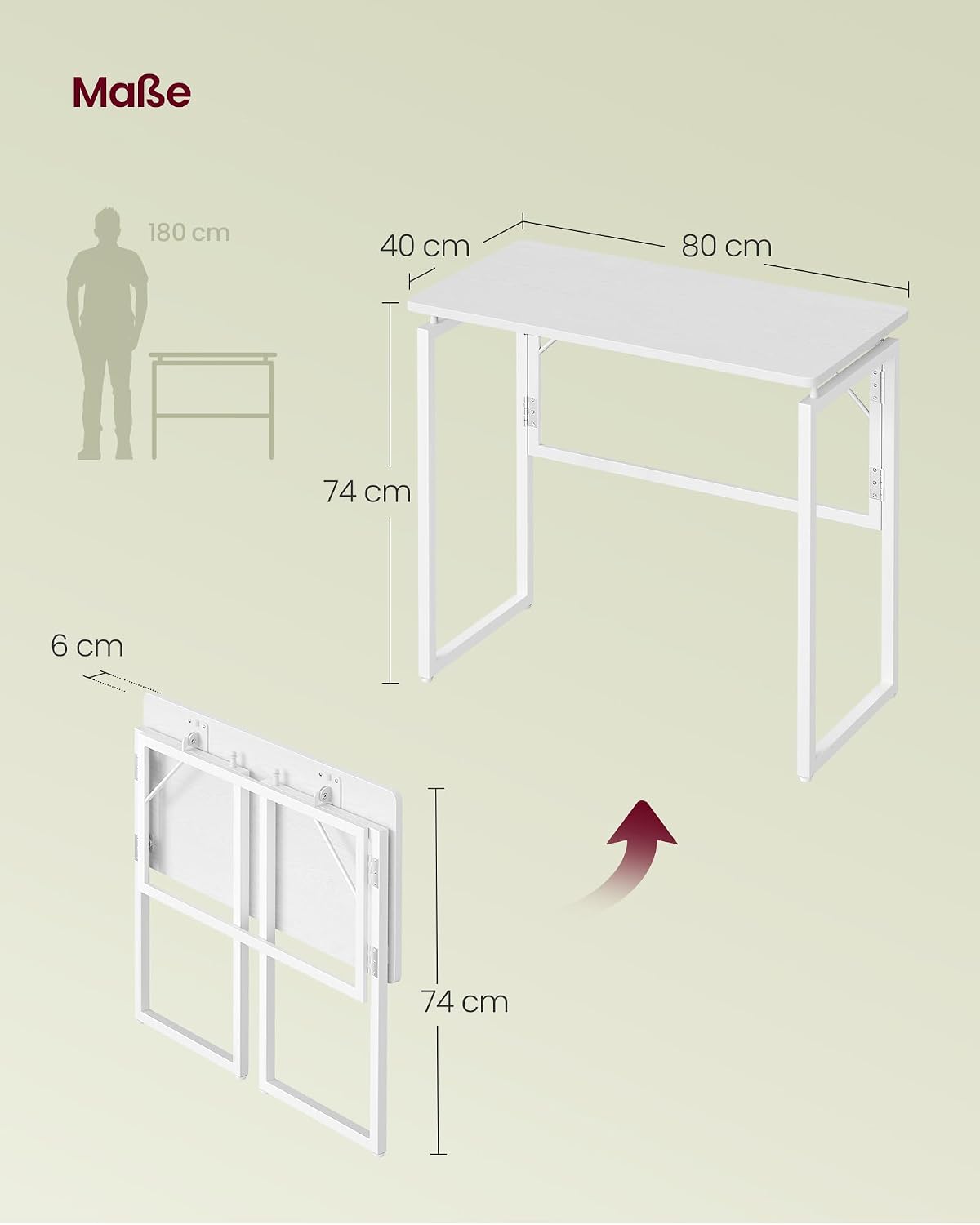 Klappbarer Computertisch Schreibtisch 80x40x74 cm Schneeweiss von Songmics