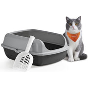 Katzentoilette XL offen hohe Seitenwände mit Schaufel grau von Songmics