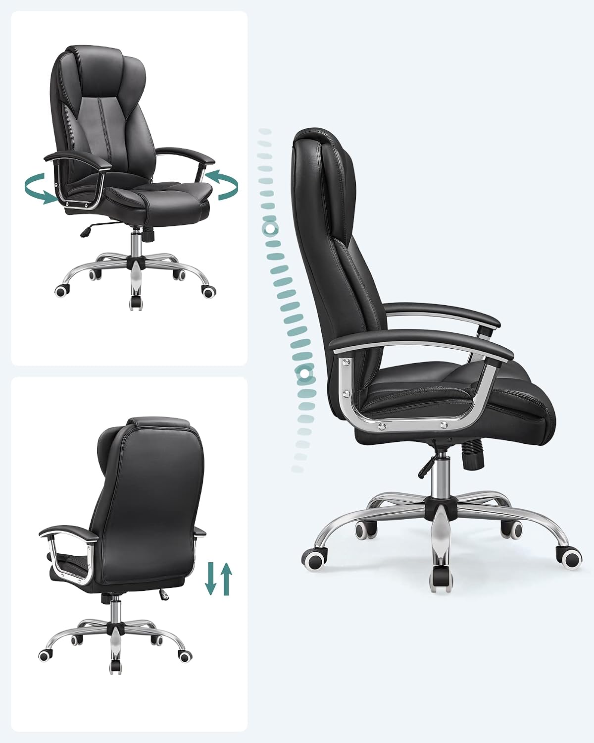 Bürostuhl ergonomisch 150 kg Schwarz Kopfstütze von Songmics