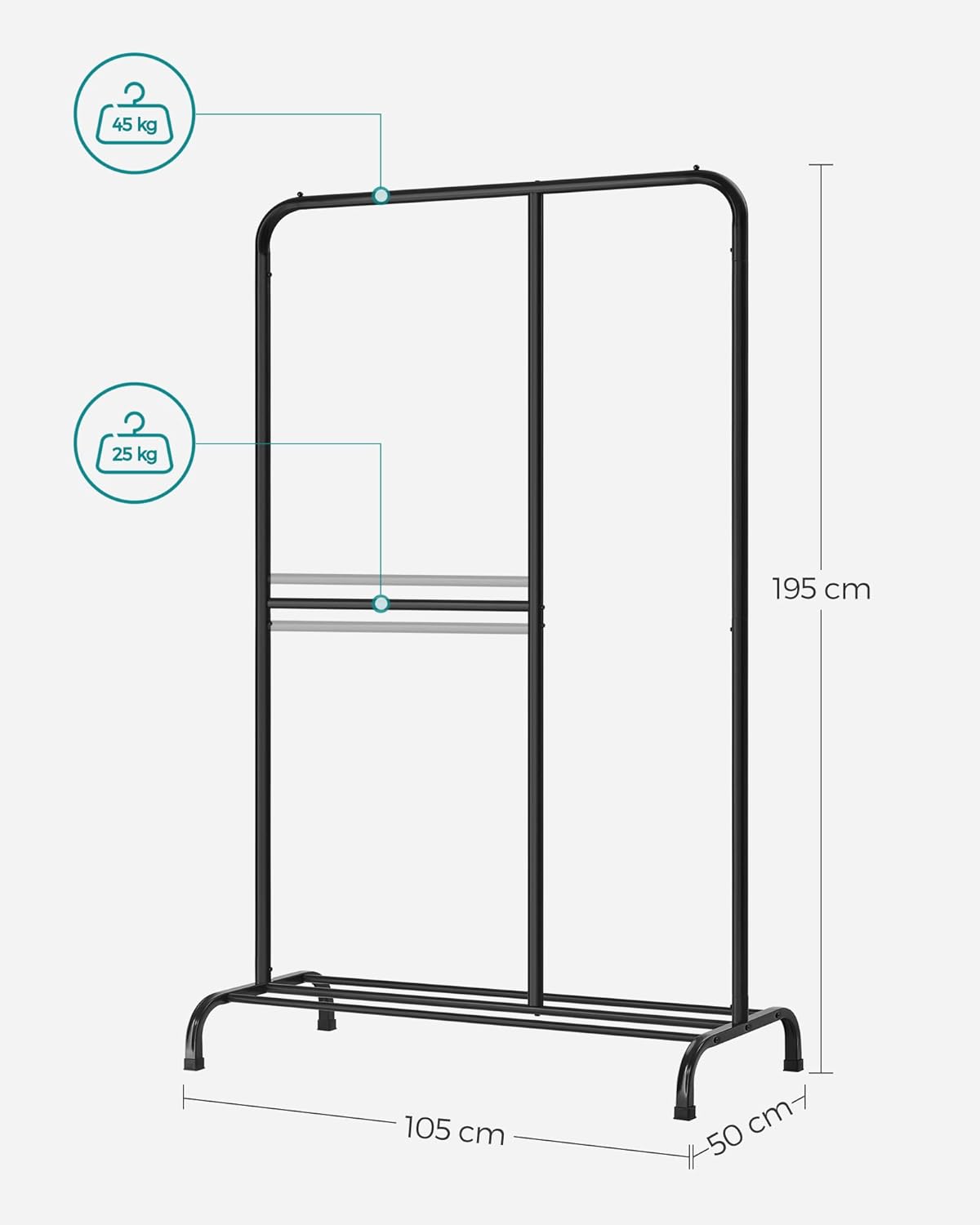 Kleiderständer schwarz belastbar bis 100 kg verstellbar von Songmics
