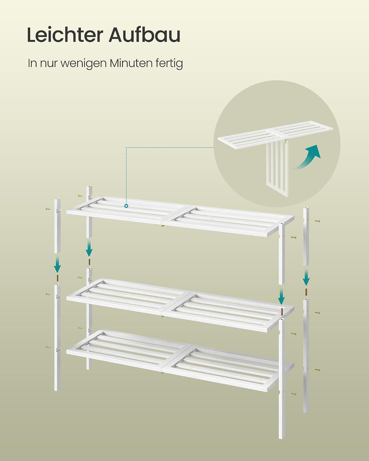 Schuhregal 3 Ebenen 70x25x51,5 cm Bambus Weiss von Songmics