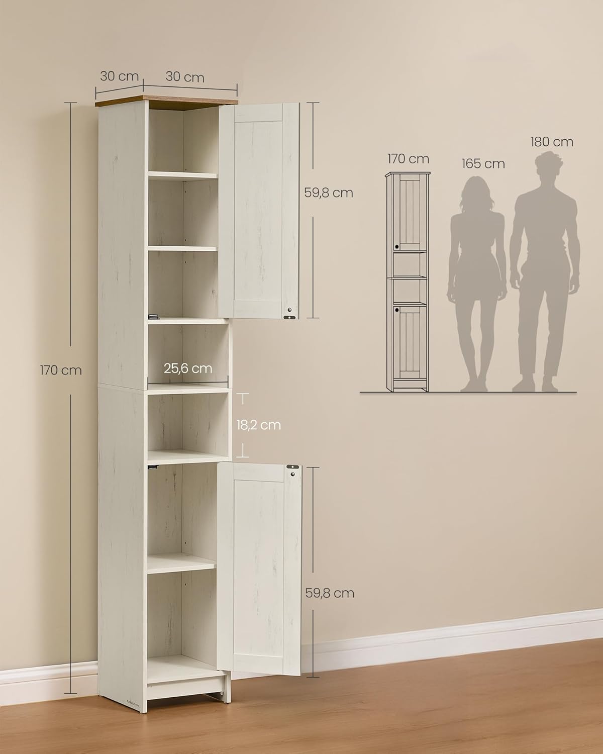 Badezimmerschrank schmal 30x30x170 cm verstellbare Ablagen von guteszeug.ch