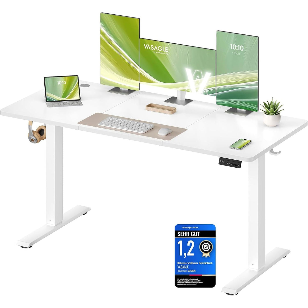 Schreibtisch elektrisch höhenverstellbar 140x60 cm Weiss von Songmics