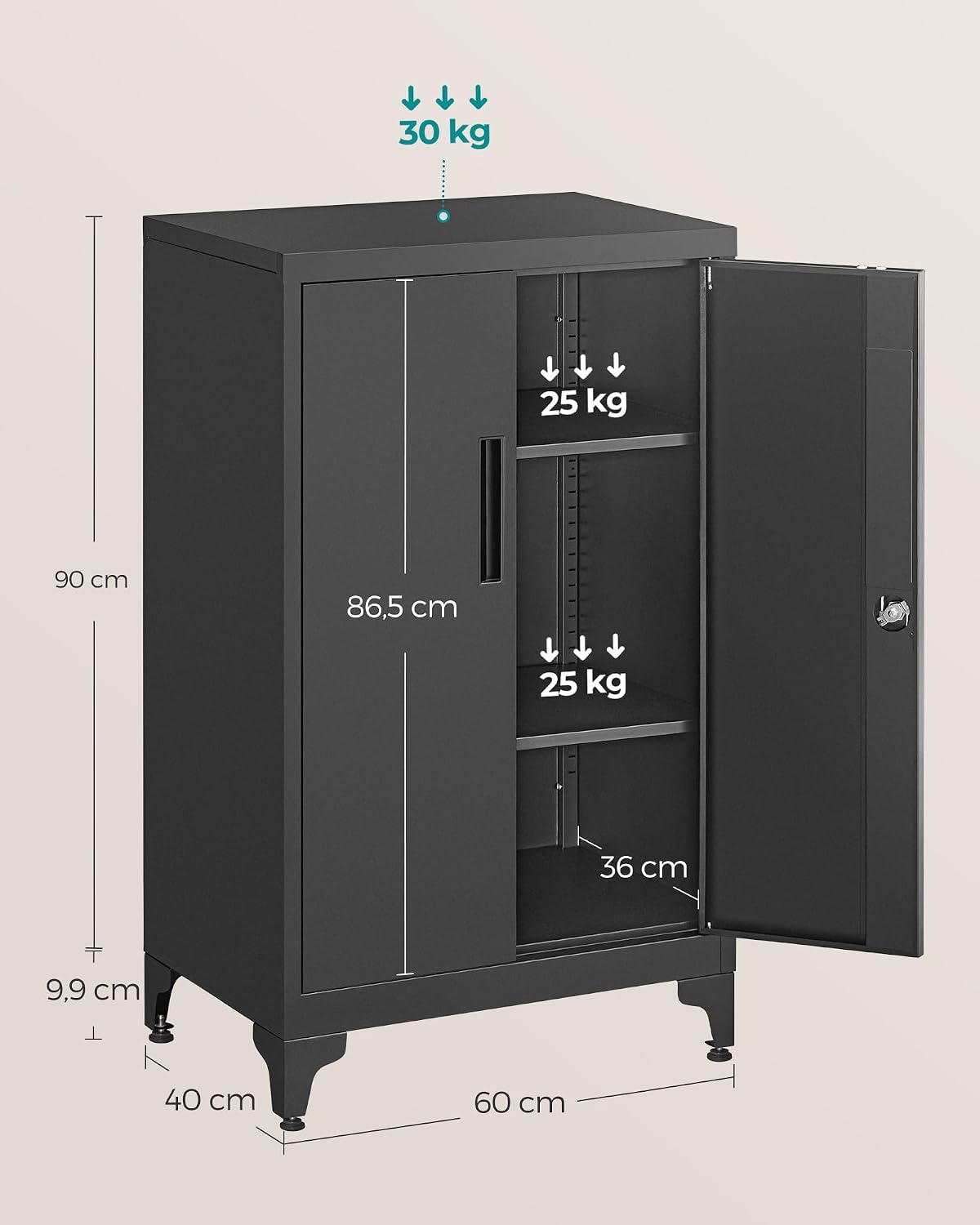 Metallschrank Aktenschrank 60x40x99 cm Schwarz abschliessbar von Songmics