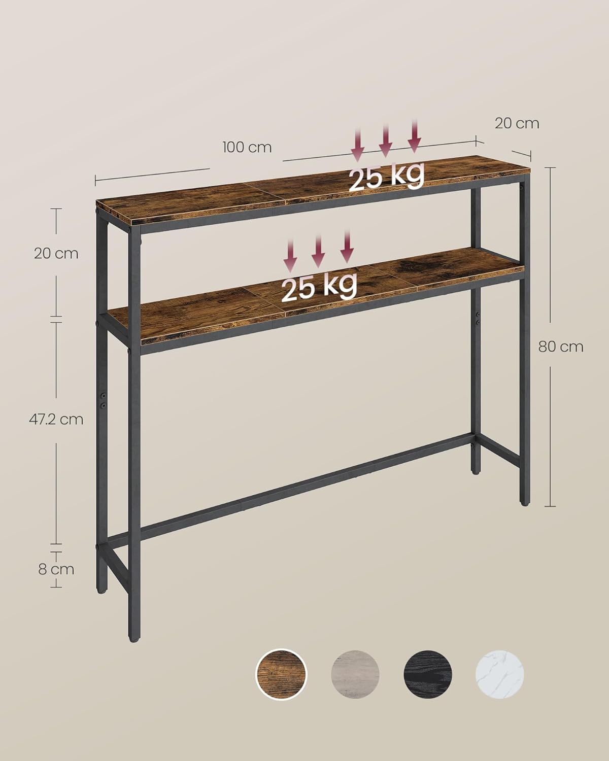 Konsolentisch schmal 2 Ablagen 100cm Flurtisch Vintage von Songmics