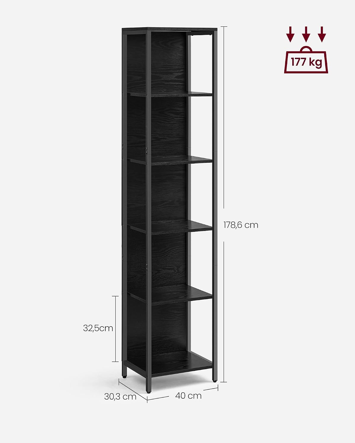 Bücherregal 6 Ablagen LED Standregal 30x40x179 cm Schwarz von guteszeug.ch
