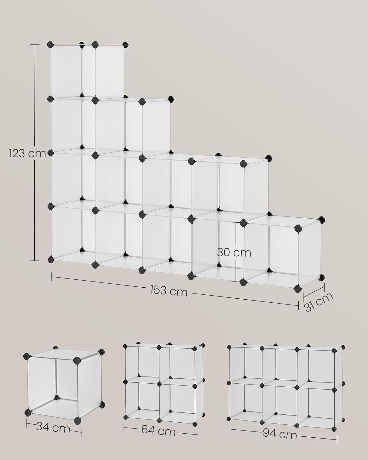Kunststoffschrank 12 Fächer 93x31x123 cm Weiss von Songmics