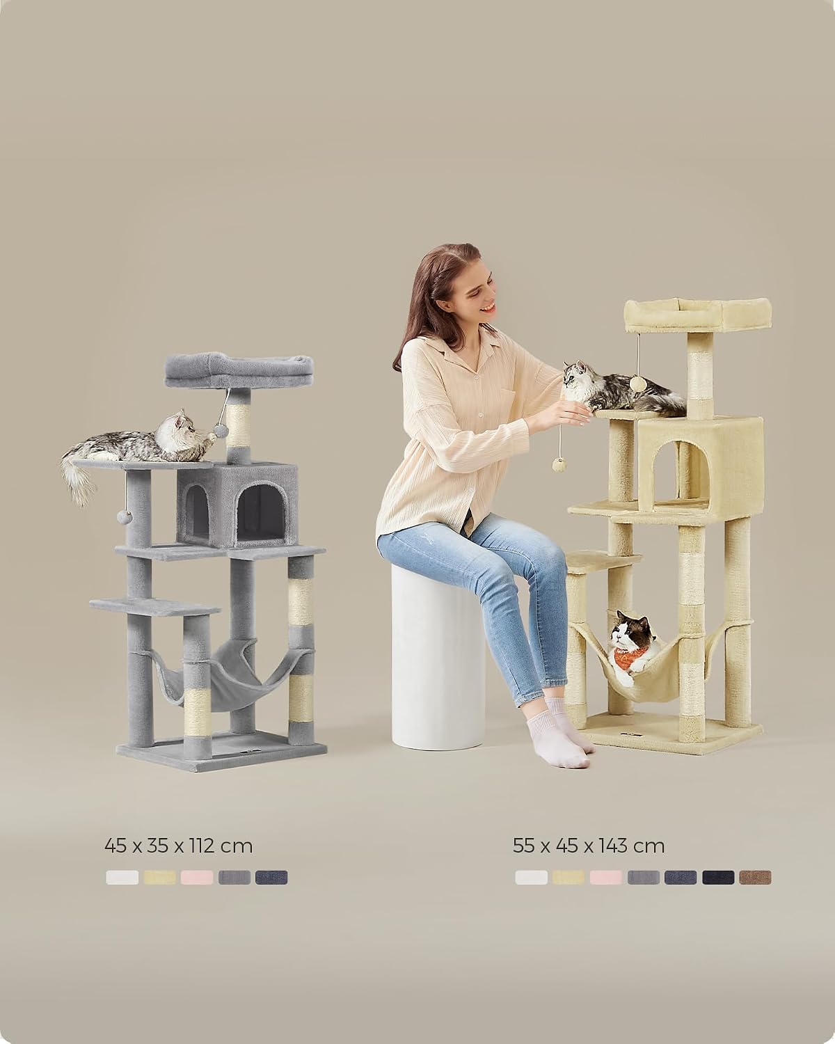Kratzbaum 143 cm Katzenbaum Beige für Mehrkatzen von Songmics