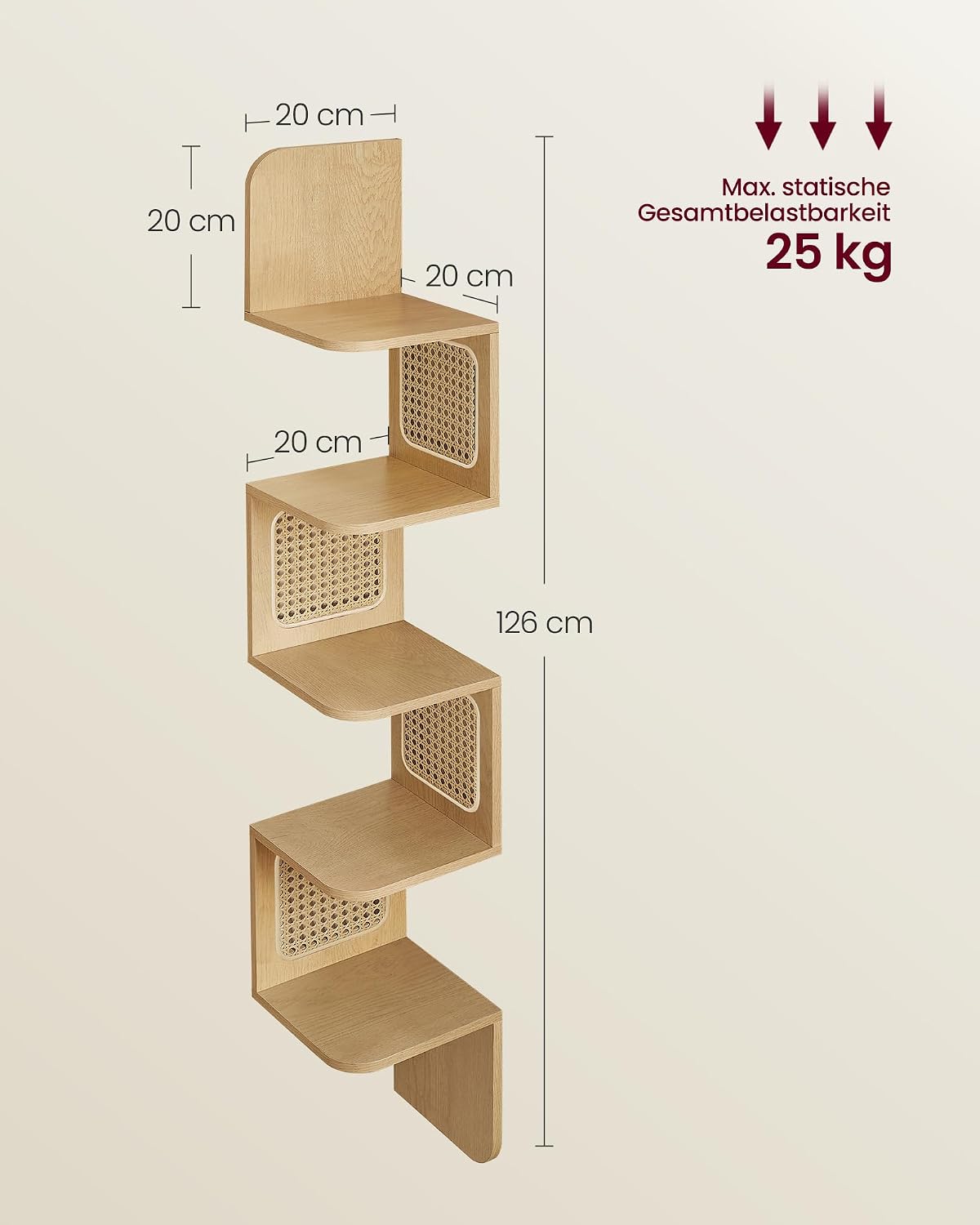 Eckregal 5 Ebenen Wandregal Zickzack Eichenbeige von Songmics