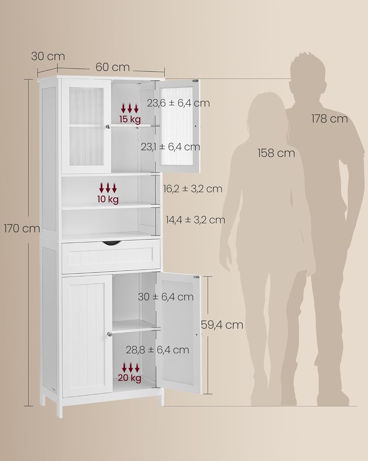 Badezimmerschrank mit Schublade und verstellbaren Ablagen von Songmics