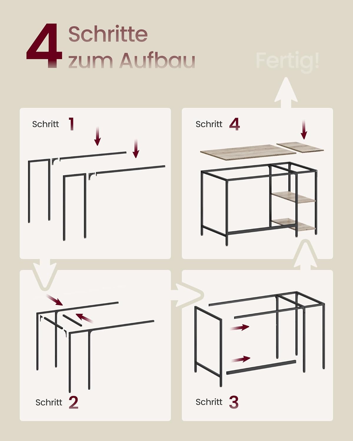 Computertisch 120x60cm Bürotisch Schreibtisch Greige-Schwarz von Songmics