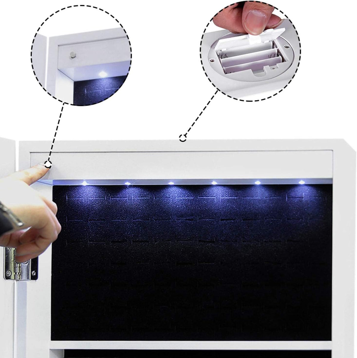 Schmuckschrank mit Spiegel LED 45x45x156 cm Weiss von Songmics