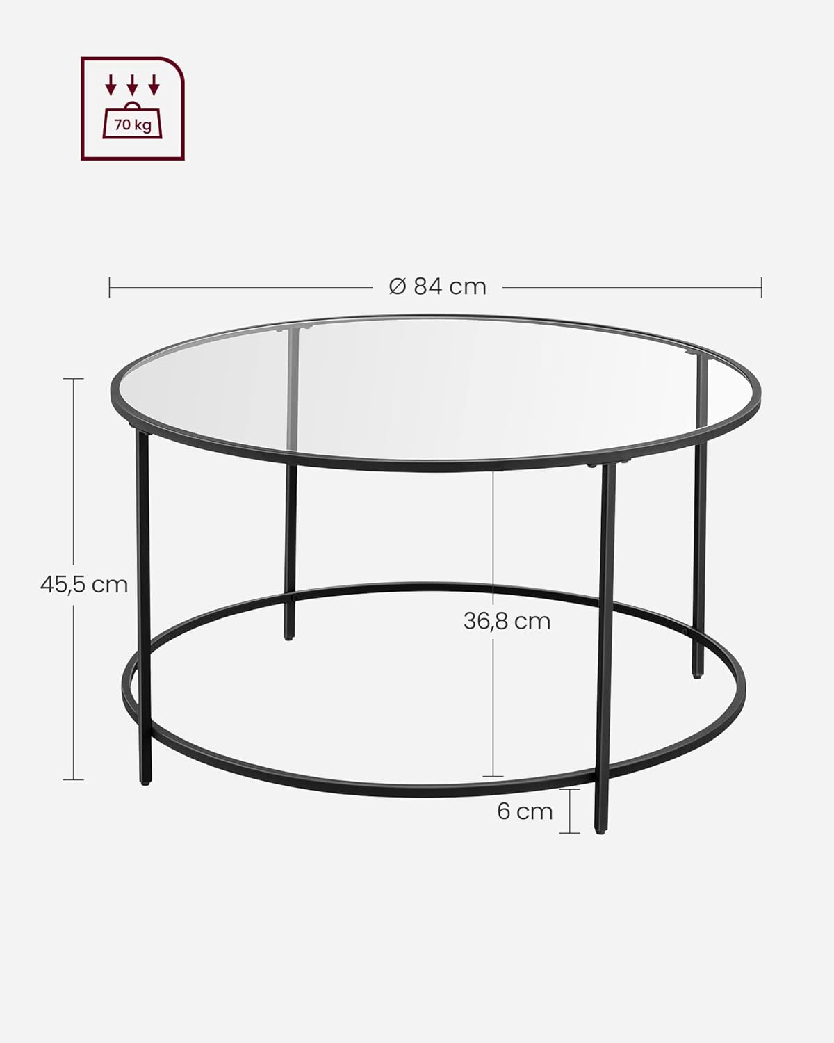 Runder Couchtisch mit Stahlgestell schwarz Wohnzimmer von Songmics