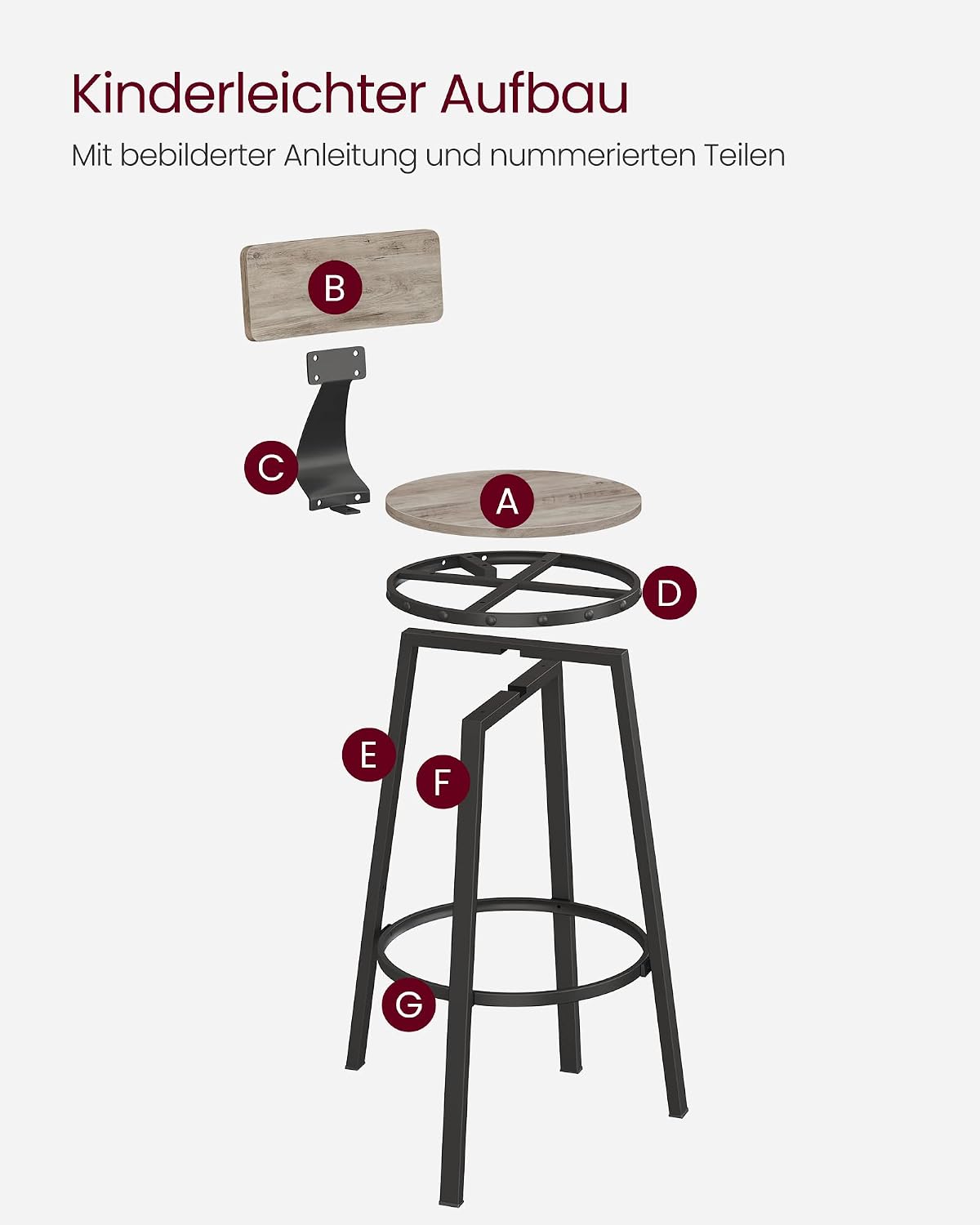 Barhocker 2er Set Vintage Industrial Greige von Songmics