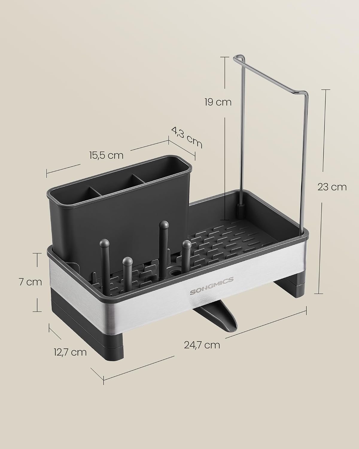 Spülbecken-Organizer 24,7x12,7x23 cm Edelstahl Schwarz von Songmics