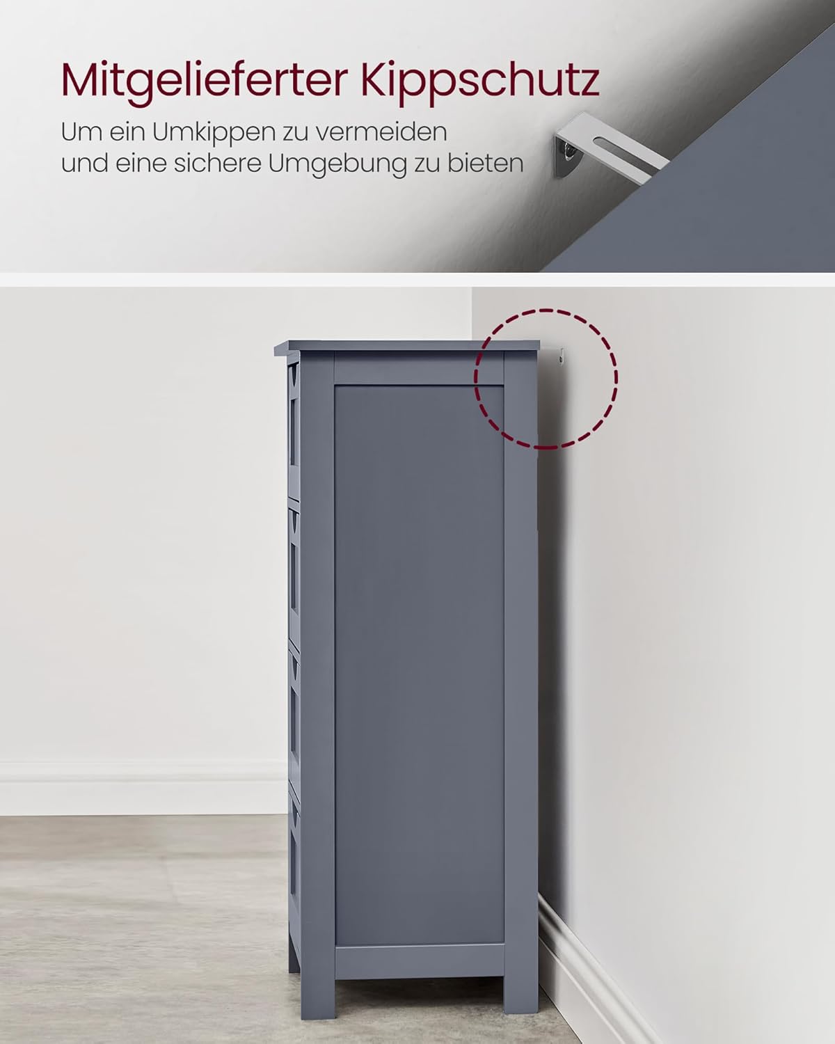 Badschrank mit 4 Schubladen 30x30x82 cm grau modern von Songmics