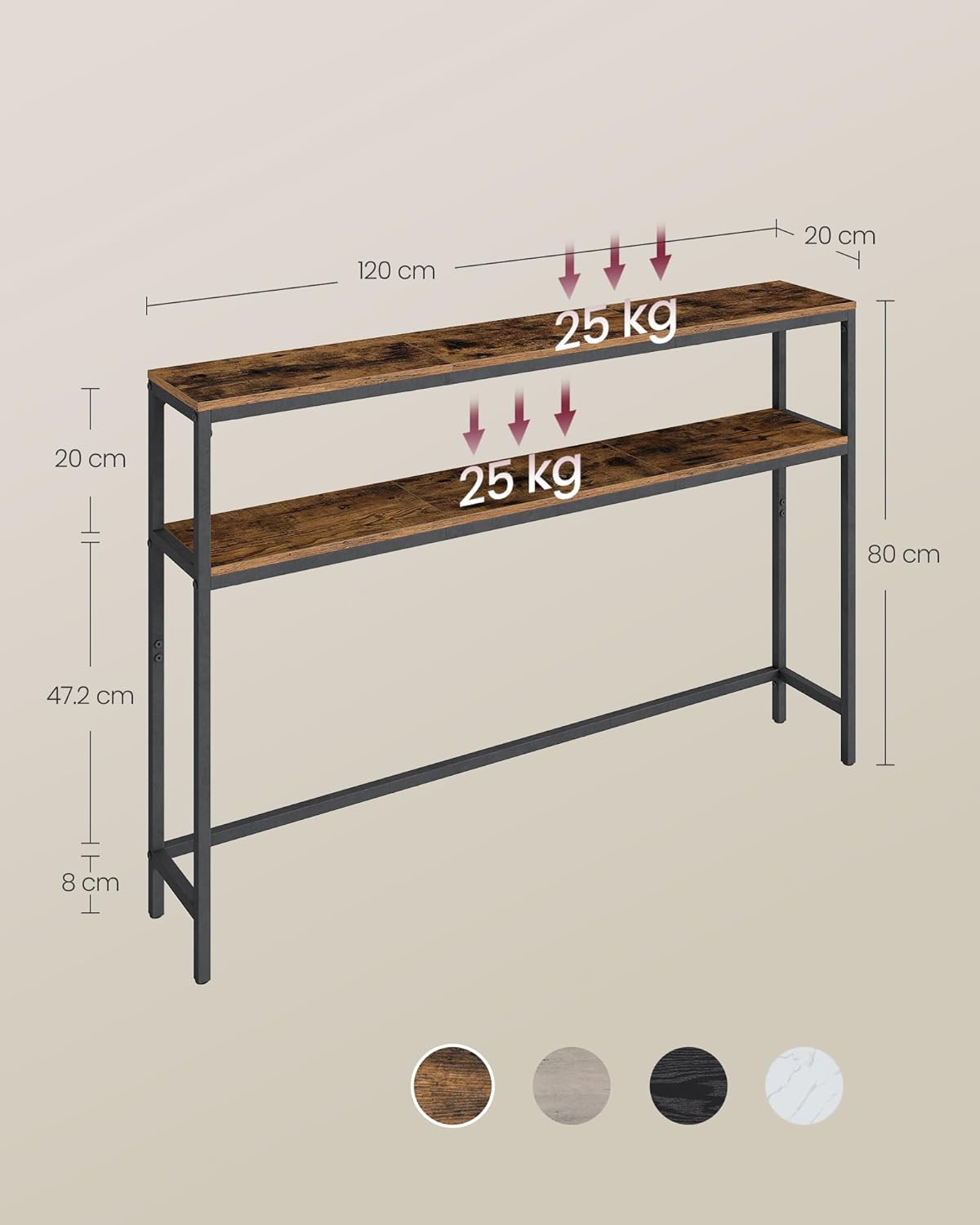 Konsolentisch schmal 2 Ablagen 120cm Flurtisch Vintage von Songmics