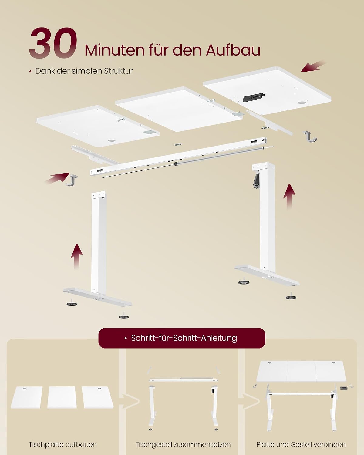 Schreibtisch elektrisch höhenverstellbar 140x60 cm Weiss von Songmics