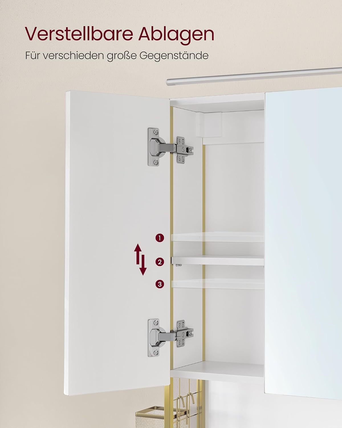 Spiegelschrank Badschrank LED 70x16x70 cm Weiss Gold von Songmics