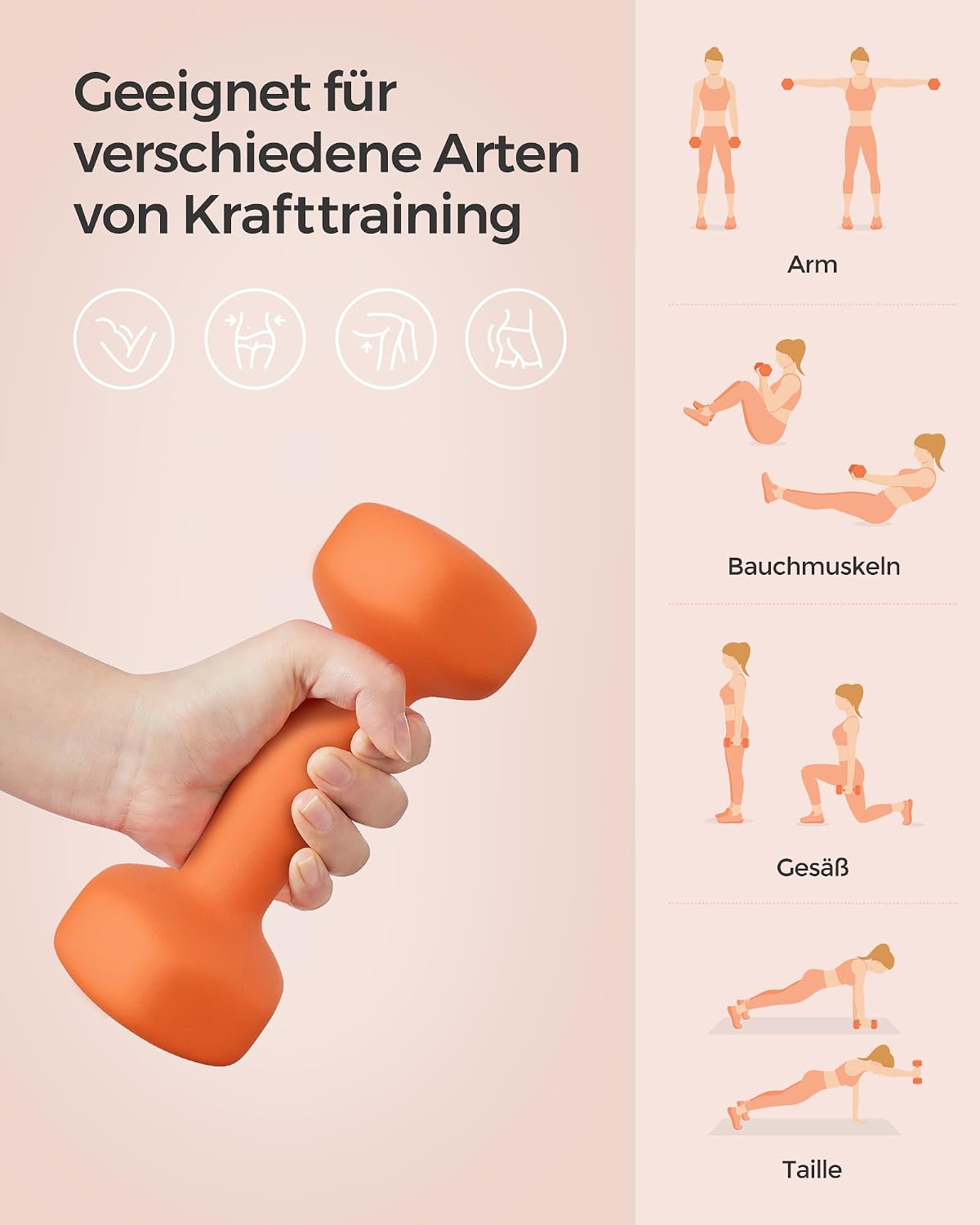 Kurzhantelset 2x1,5 kg Hanteln Neopren Orange von Songmics