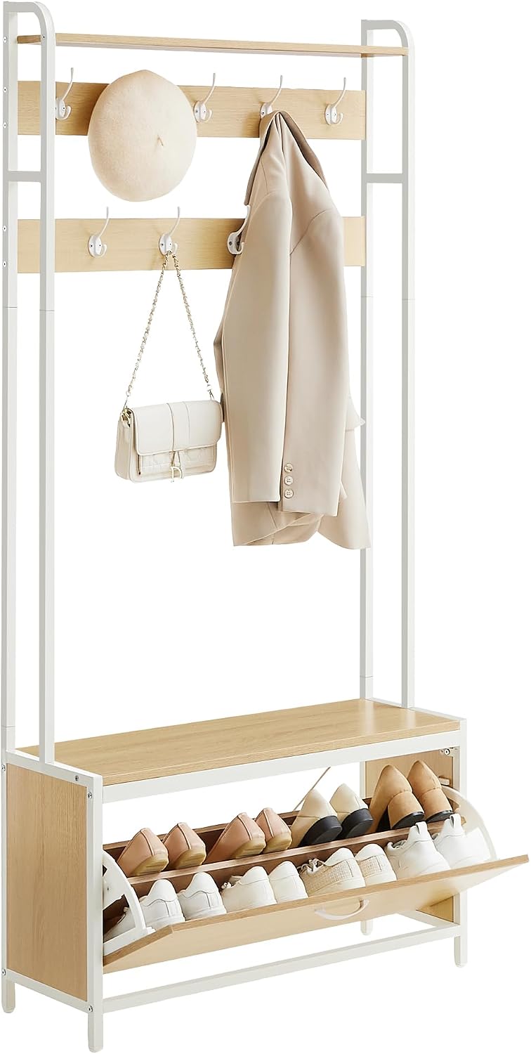 Garderobe 4-in-1 85x30x180 cm Schuhschrank Sitzbank von Songmics