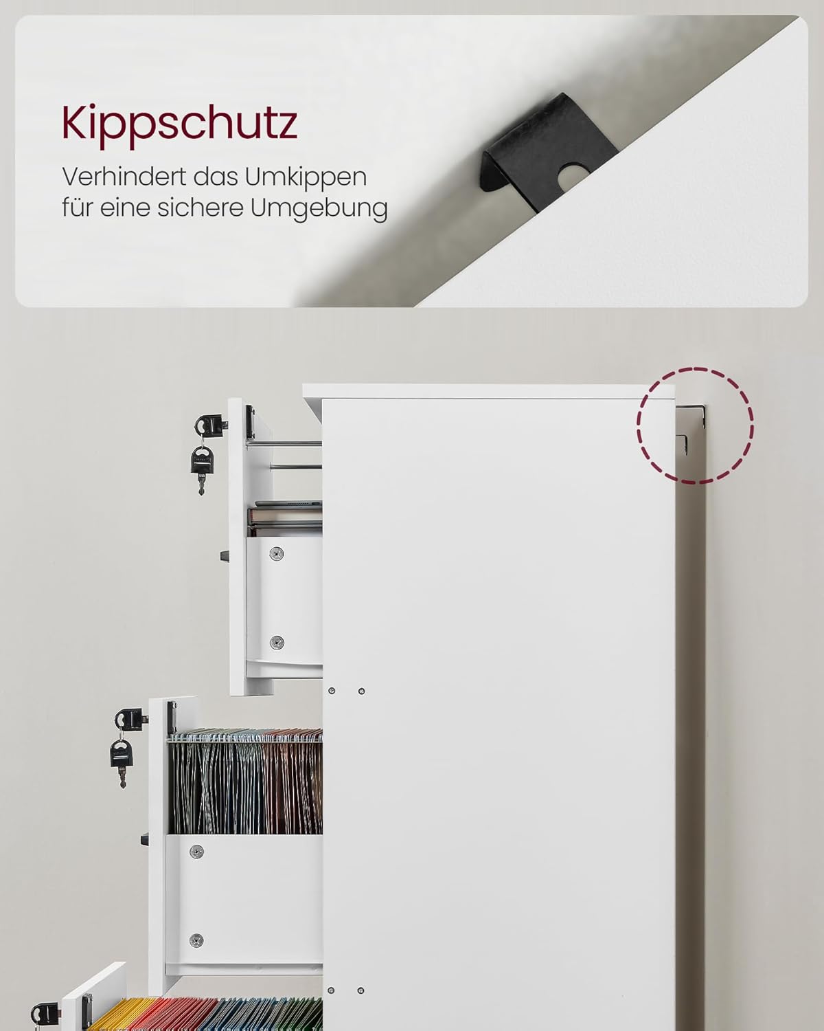 Aktenschrank 3 Schubladen A4 abschliessbar Wolkenweiss von Songmics