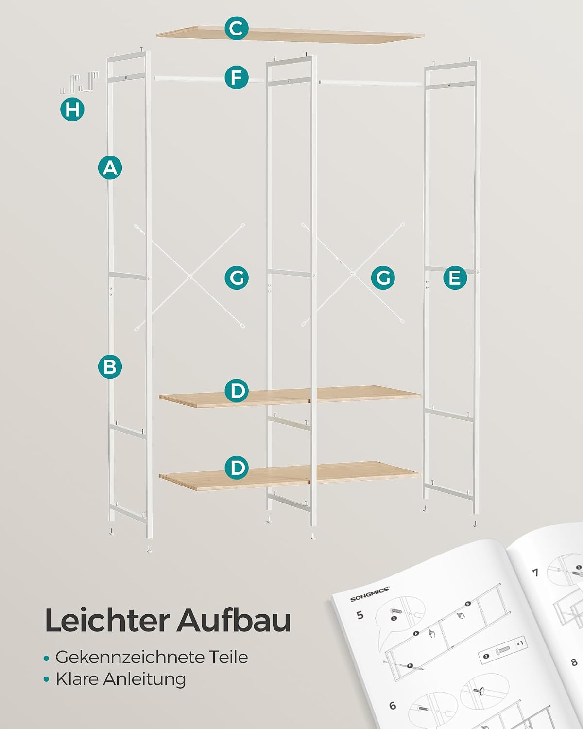 Kleiderständer 94,5x40x180 cm Garderobe Beige von Songmics