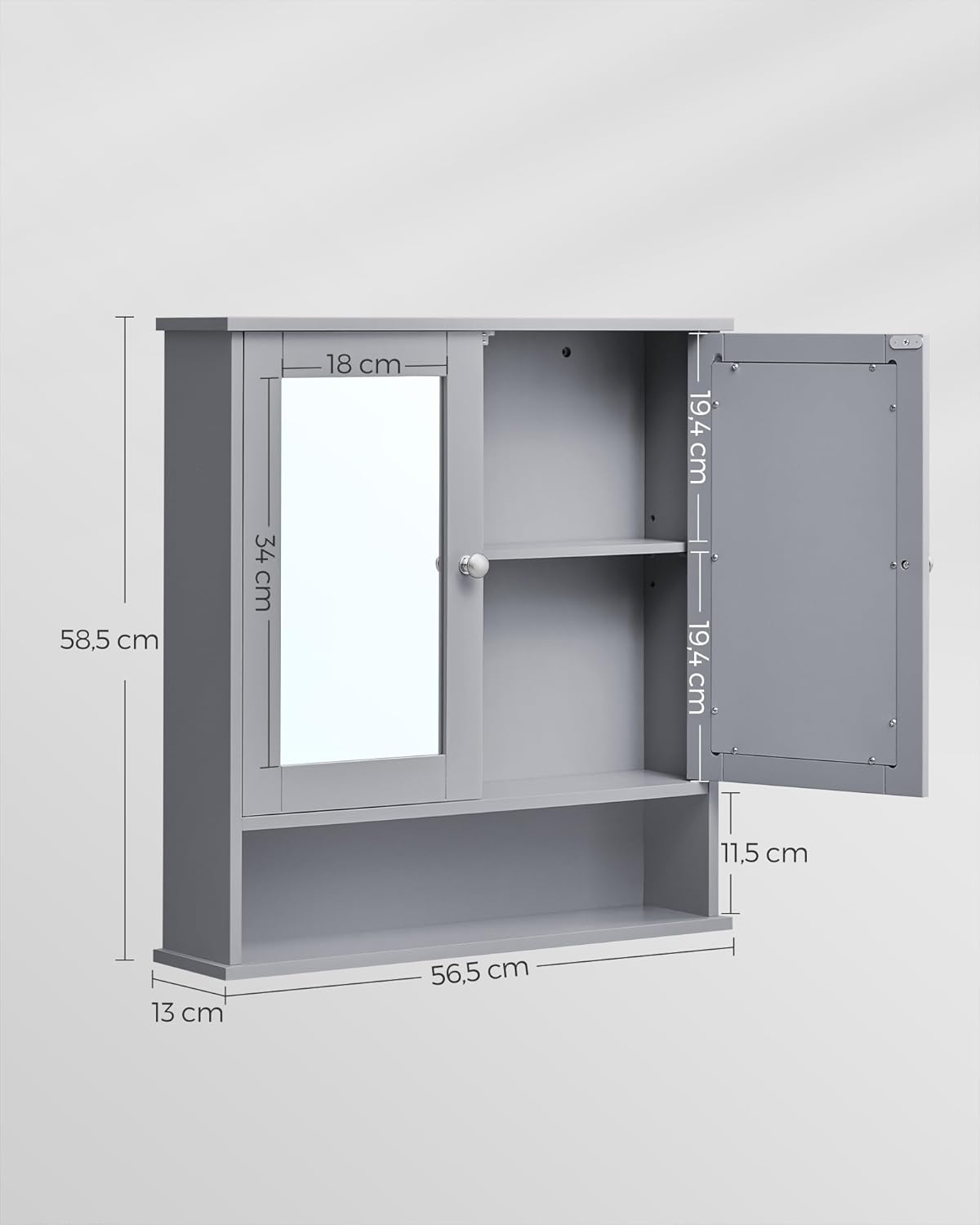 Spiegelschrank Bad Hängeschrank 2 Türen grau 57x59cm von Songmics