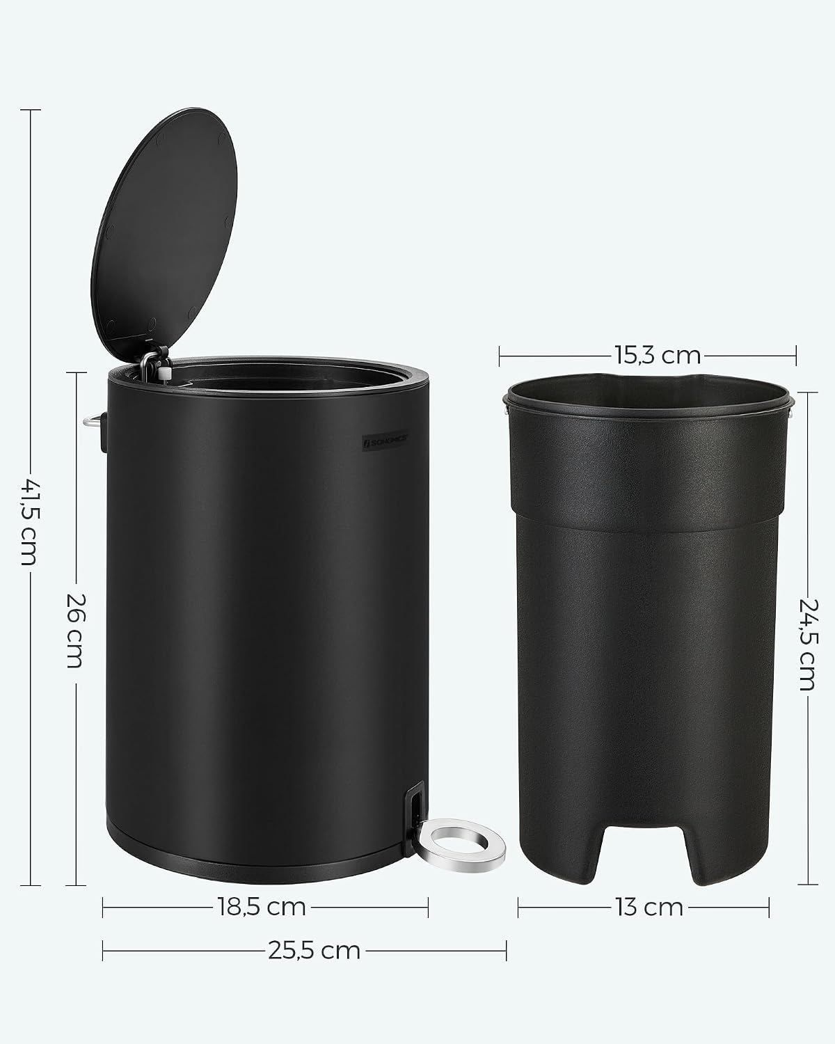 Kosmetikeimer 3 l mit Fusspedal Schwarz Badezimmer von Songmics