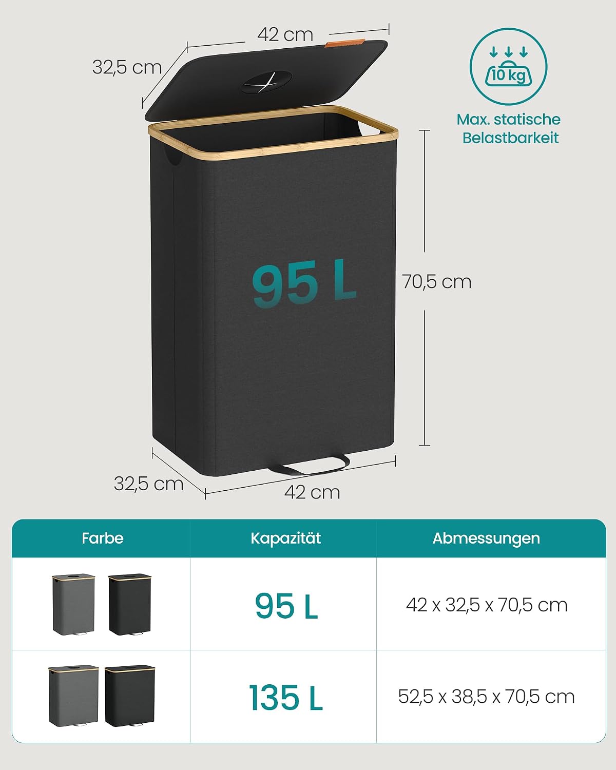 Recyclingbehälter 26,4 Gallonen Schwarz Bambus von Songmics
