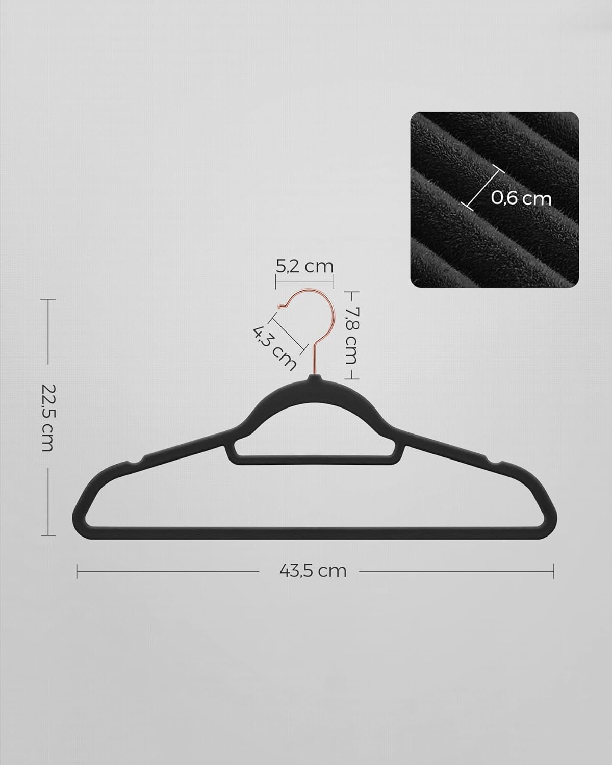 Samtkleiderbügel rutschfest 50er Set platzsparend 43,5cm von guteszeug.ch