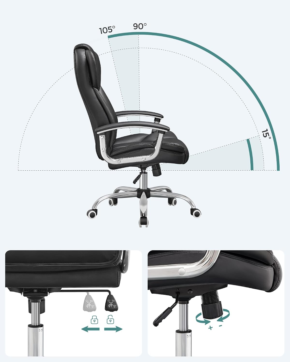Bürostuhl ergonomisch 150 kg Schwarz Kopfstütze von Songmics