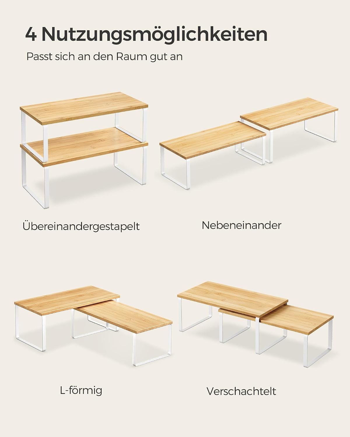 Gewürzregal 2er Set stapelbar erweiterbar Metall Holz weiß von Songmics