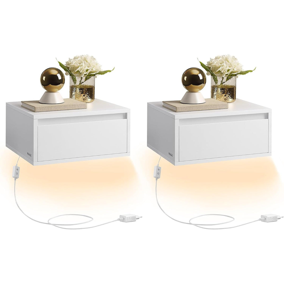 Nachttische 2er Set schwebend 40x35x19 cm Weiss LED von Songmics