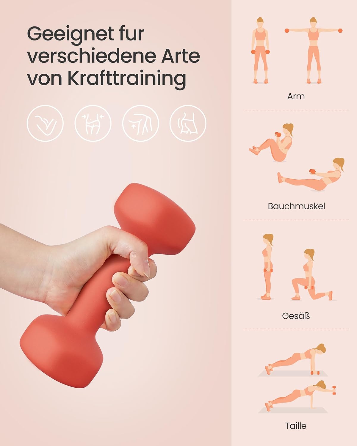 Hantelset 6-teilig Kurzhanteln 1-2 kg mit Ständer von Songmics