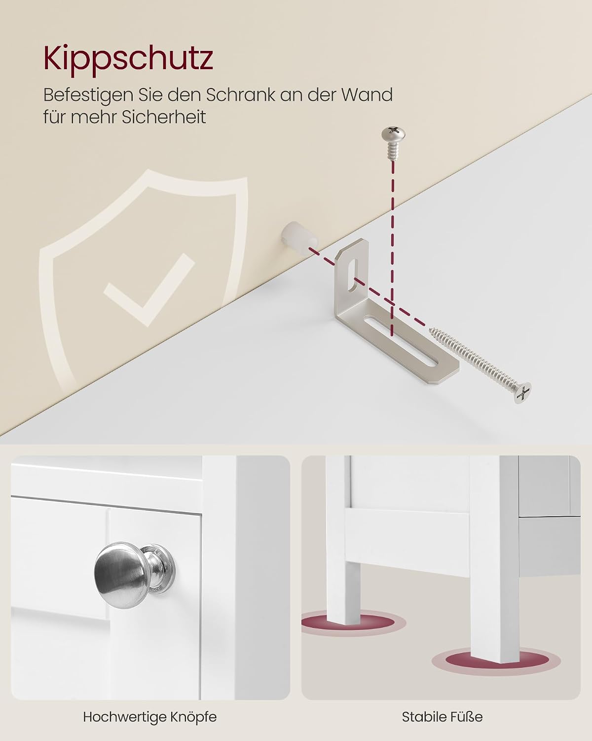 Badezimmerschrank Hochschrank 40x30x170 cm Wolkenweiss von Songmics