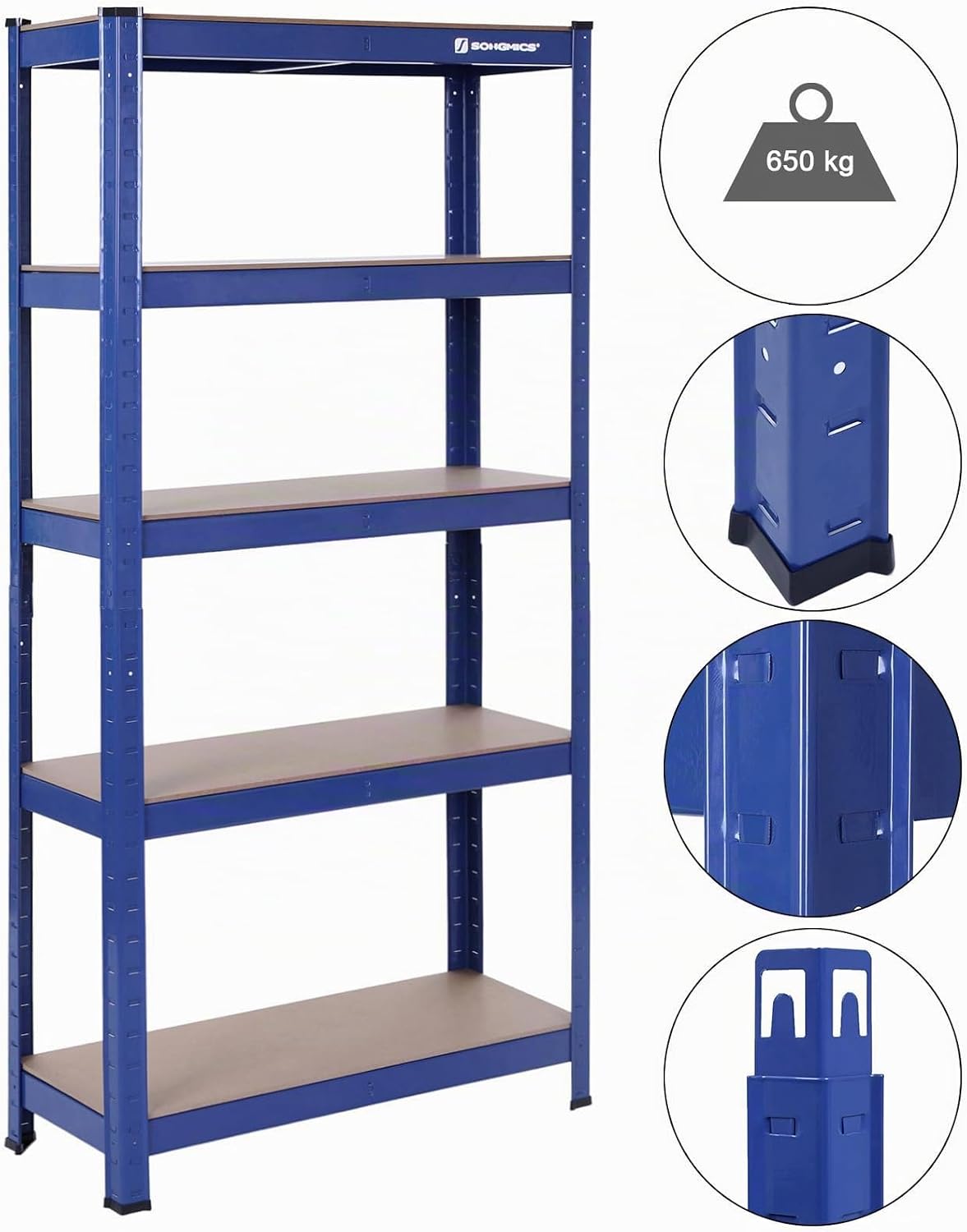Schwerlastregal 5 Ebenen 75x30x150 cm Quarzblau von Songmics