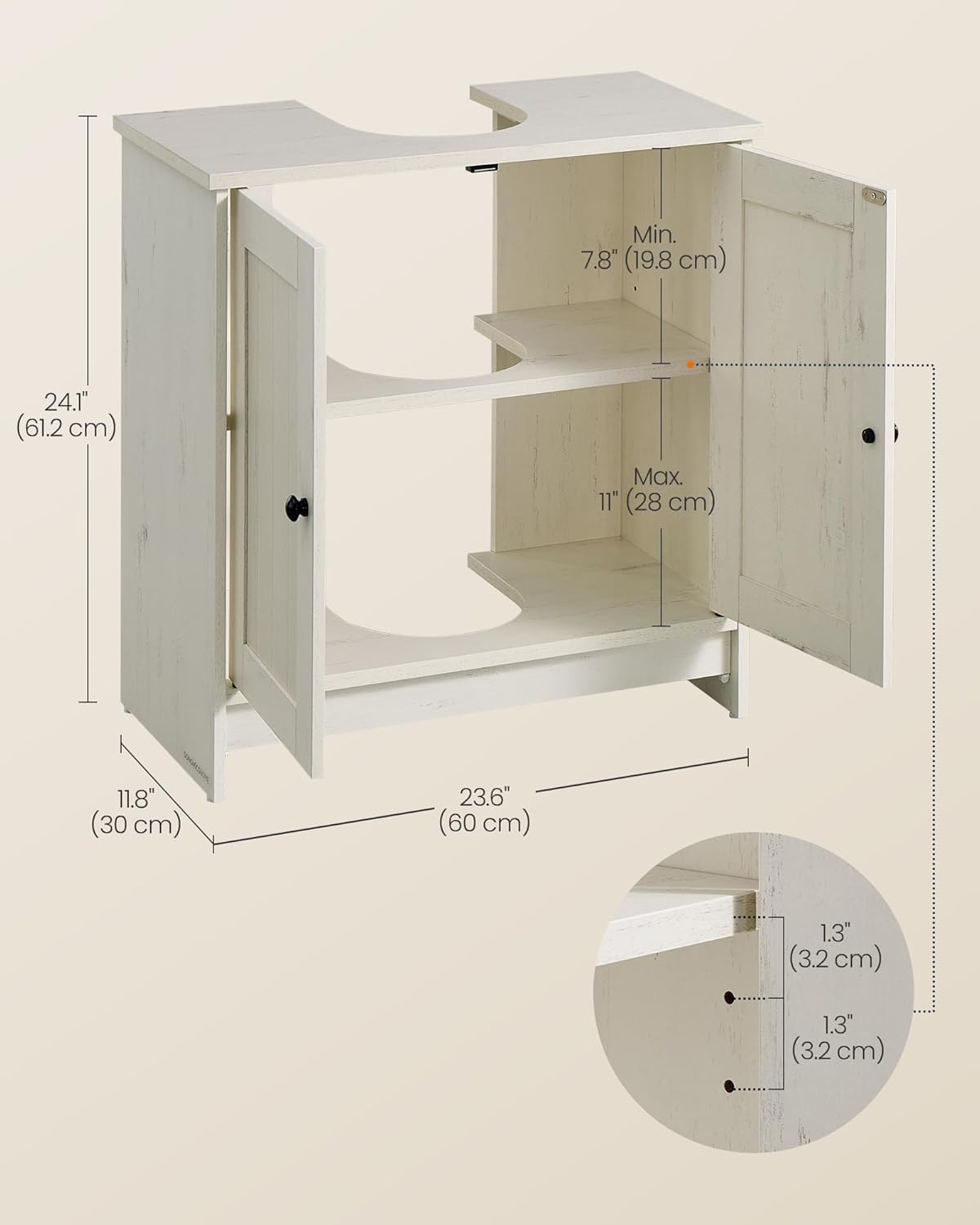 Waschbeckenunterschrank mit verstellbarer Ablage Vintage Weiß von Songmics