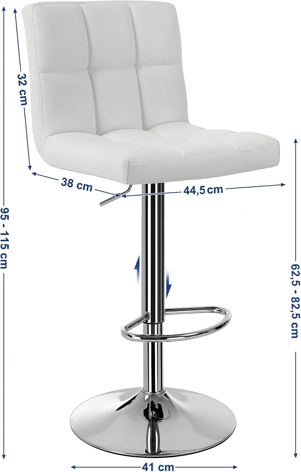 Barhocker 2er-Set höhenverstellbar drehbar Wolkenweiss von Songmics
