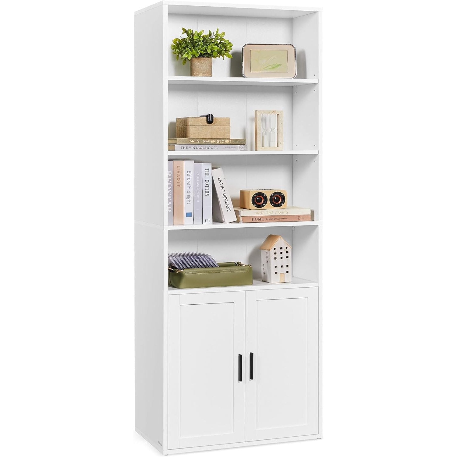 Bücherregal mit Türen 6 Ebenen 24x60x175 cm Weiß von Songmics