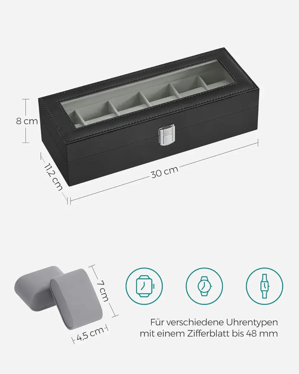 Uhren Aufbewahrung Box für 6 Uhren Schwarz von Songmics