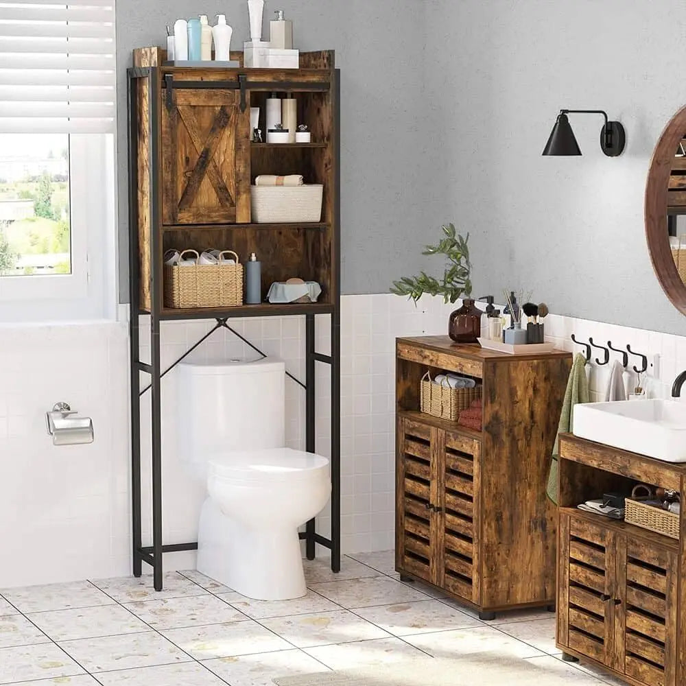 Toilettenregal mit Schrank Industrie-Design vintagebraun von Songmics