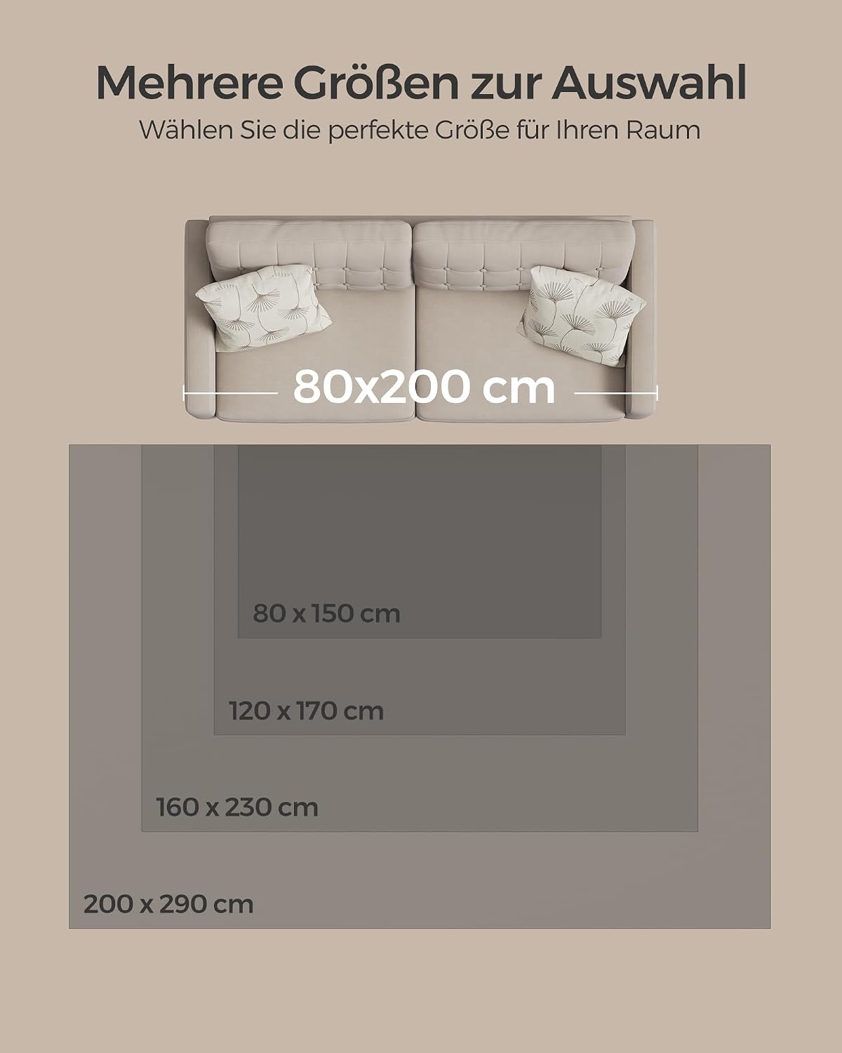 Kurzflor-Teppich 200x290 cm Taubengrau rutschfest von Songmics