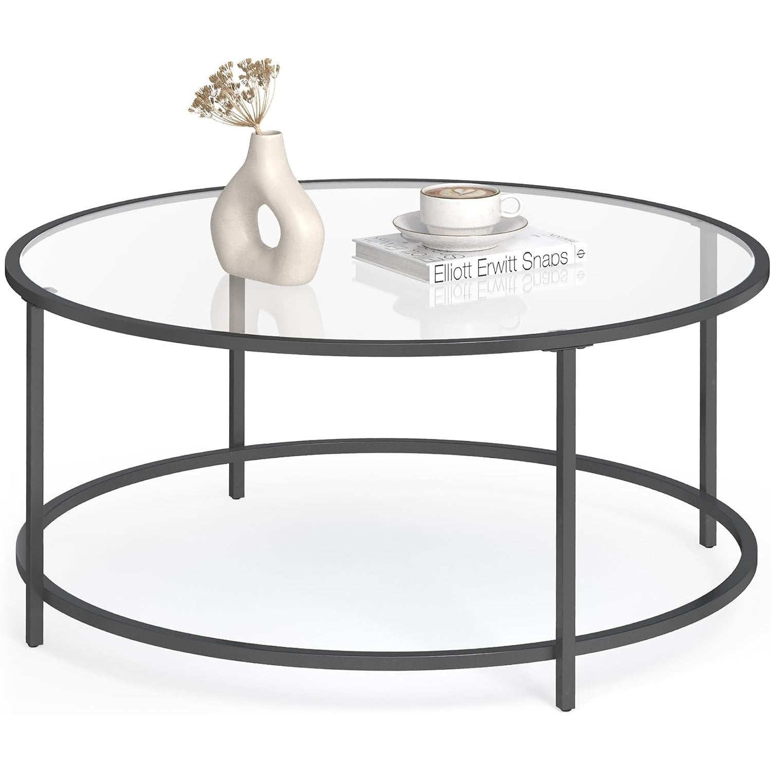 Runder Couchtisch mit Stahlgestell schwarz Wohnzimmer von Songmics